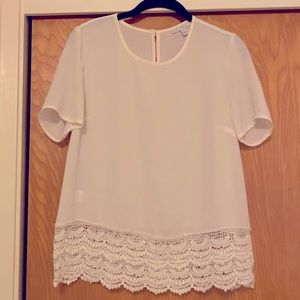 Pale Sky Lace Trim Blouse